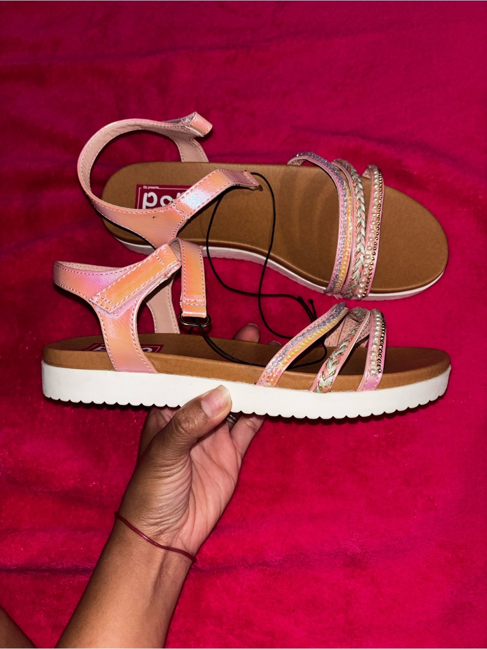 Girls Pink Strappy Casual Sandals size 5 youth